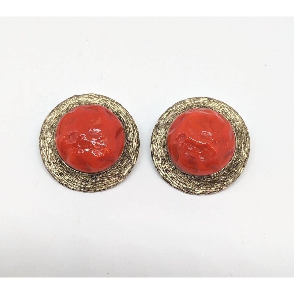 Vintage Bergere Orange Cabochon Clip On Earrings 1960's